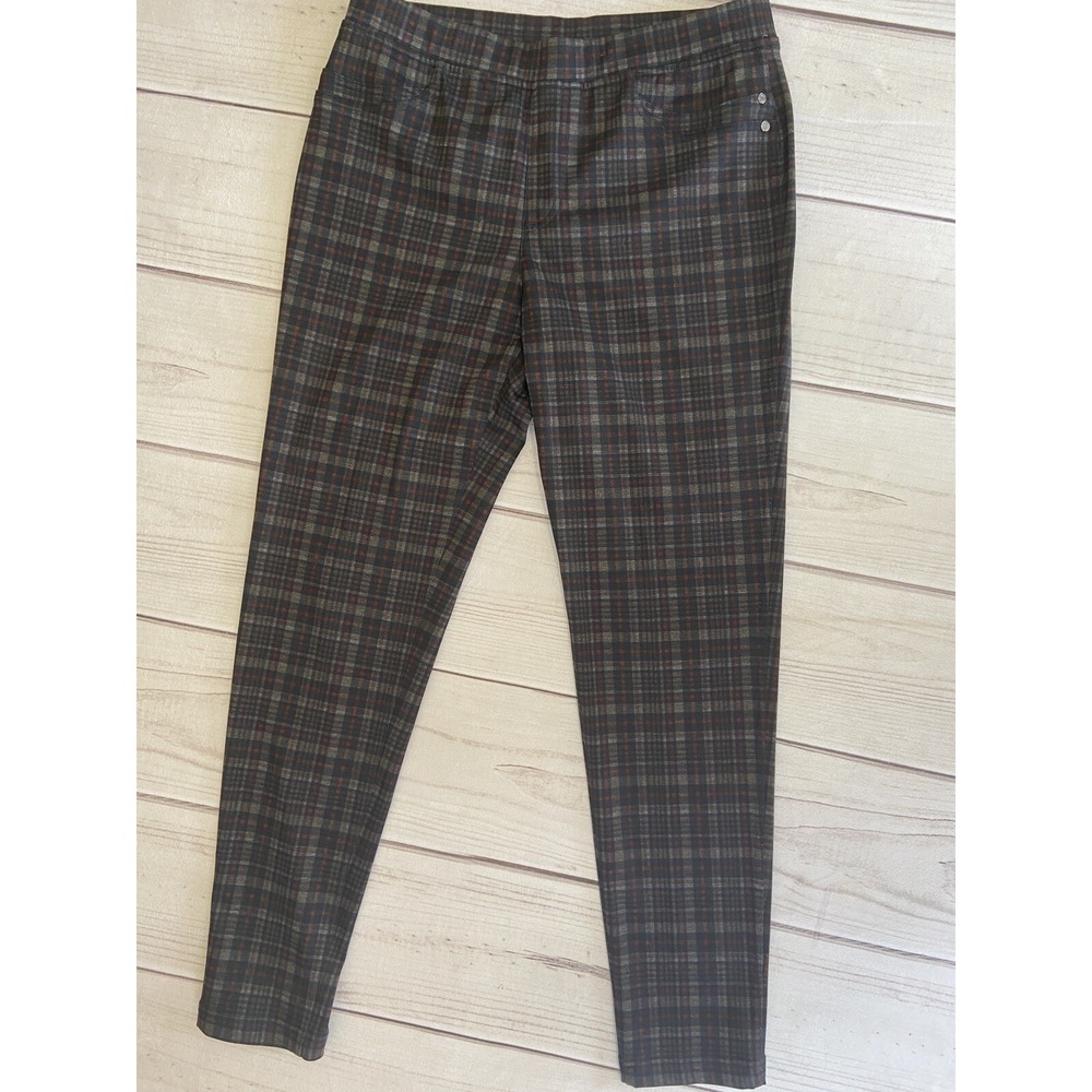 Talbots Factory Plaid Trouser Leggings Size 10 Navy Gray Brown
